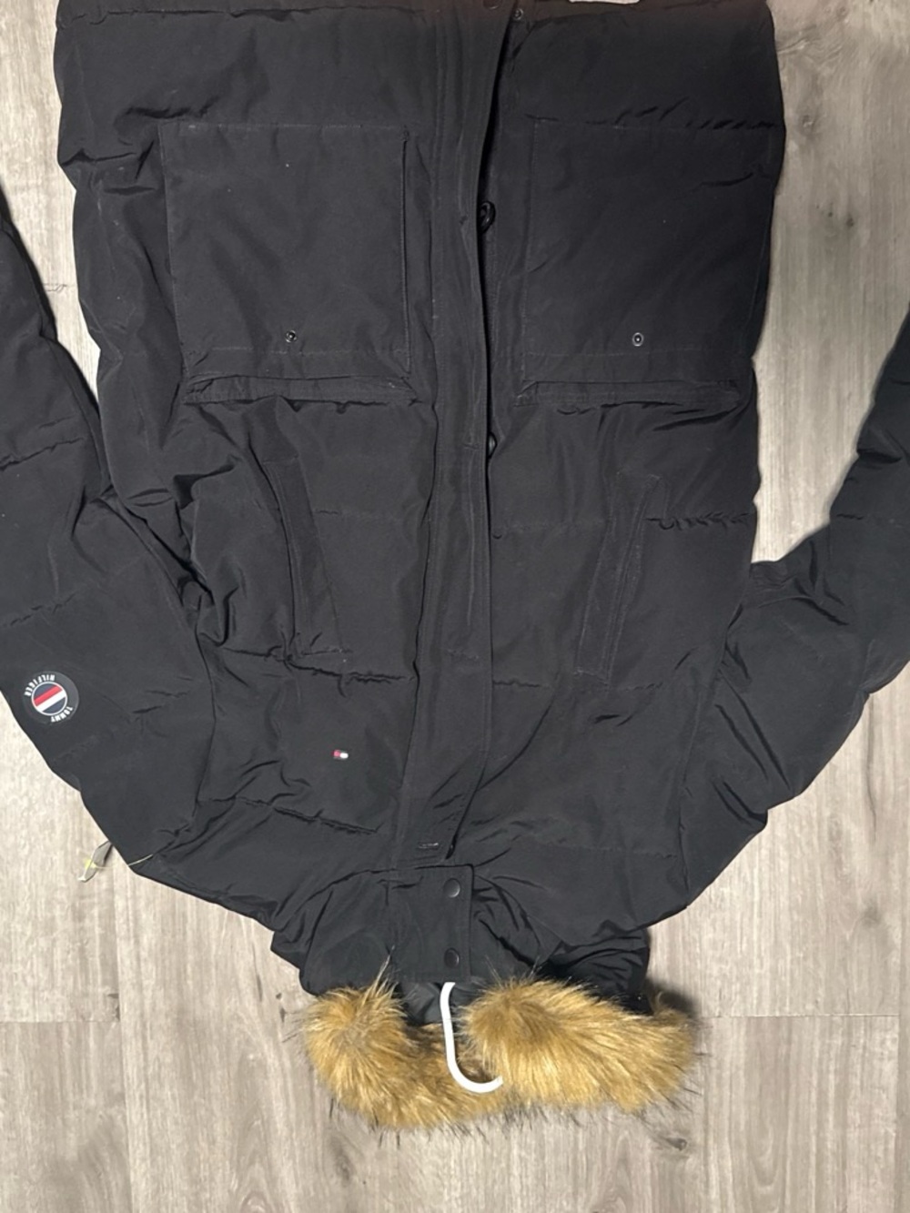 Tommy Hilfiger Black Men’s Puffer Parka with Faux Fur Hood
